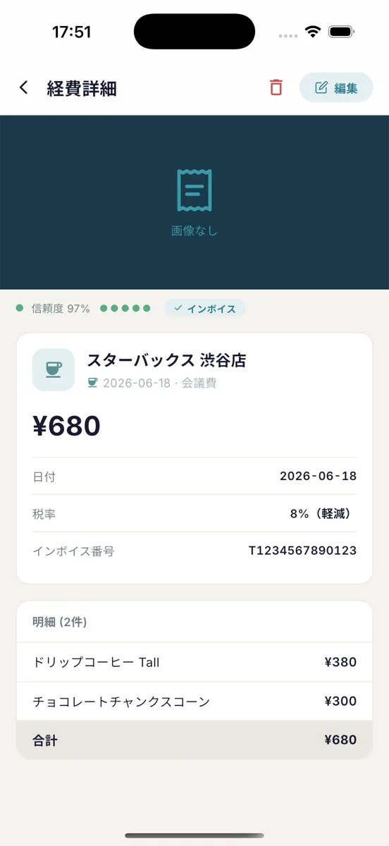 経費詳細画面